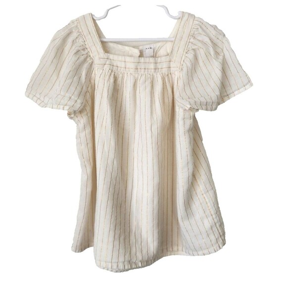 Gap Kids Girls Peasant Top M Gold White Stripe Short Sleeve Square Neck - Picture 2 of 5
